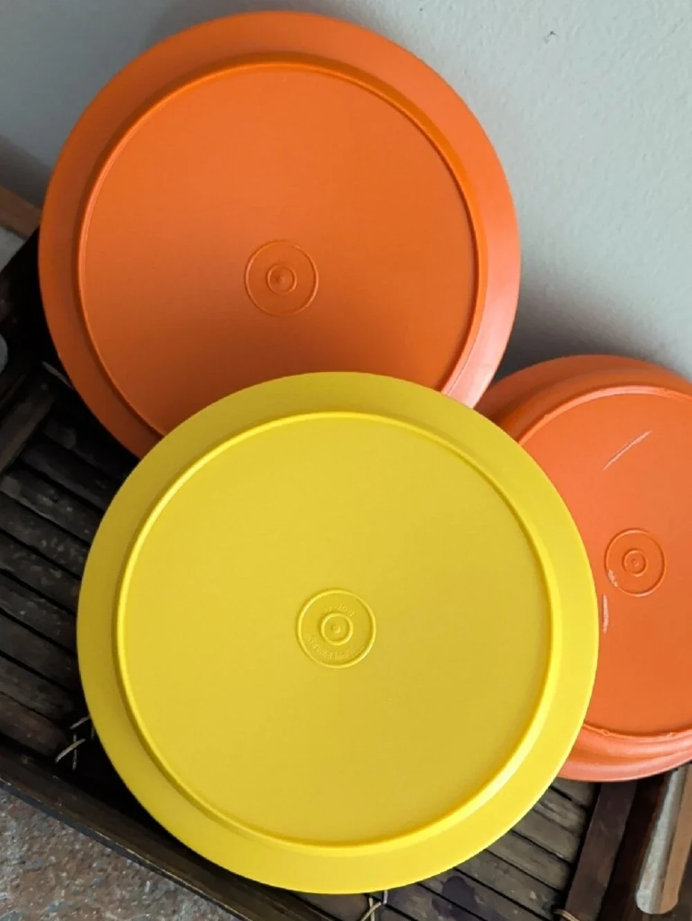 Vintage Tupperware Stackable Orange and Yellow Storage Bowls & Lids